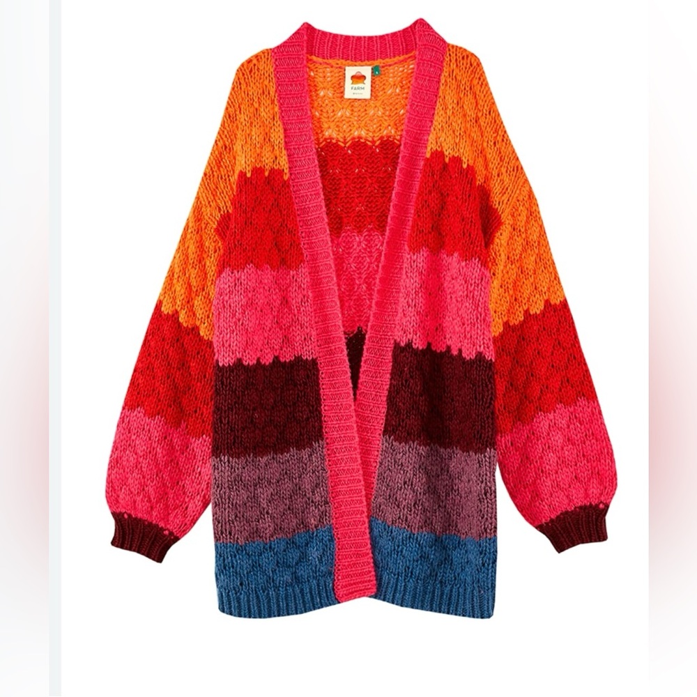 FARM Rio Block Striped Open Cardigan NWT!